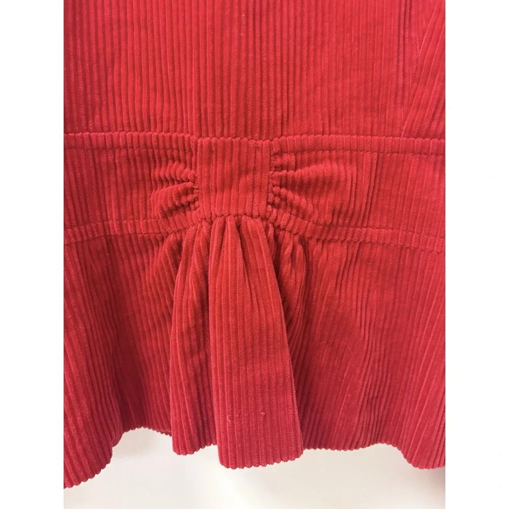 Size 6 Anthropologie Elevenses Jacket Blazer Red Corduroy Peplum